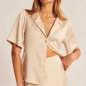 Short-Sleeve Satin Button-Up Shirt